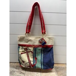 Paul Brent Nautical Anchor Canvas Tote Bag Red Blue Coastal Beach Shoulder Bag